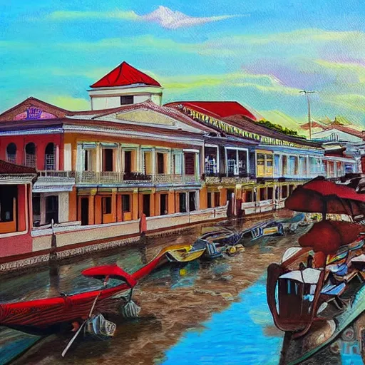 Prompt: a painting or vigan city philippines, 8 k, high definition, highly detailed, photo - realistic