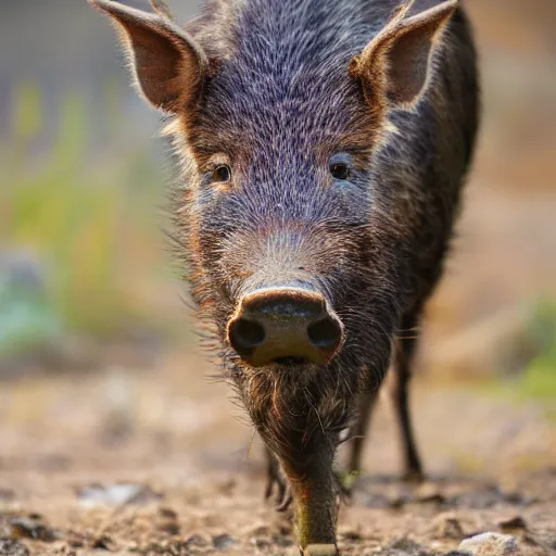 Image similar to photorealistic photograph of rainbow-colored wild boar by Suzi Eszterhas, photorealism, photorealistic, realism, real, highly detailed, ultra detailed, detailed, f/2.8L Canon EF IS lens, Canon EOS-1D Mark II, Wildlife Photographer of the Year, Pulitzer Prize for Photography, 8k