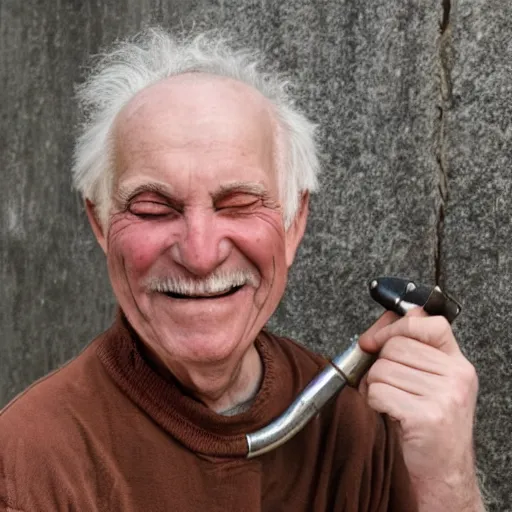 Prompt: a smiling old man in a pipe