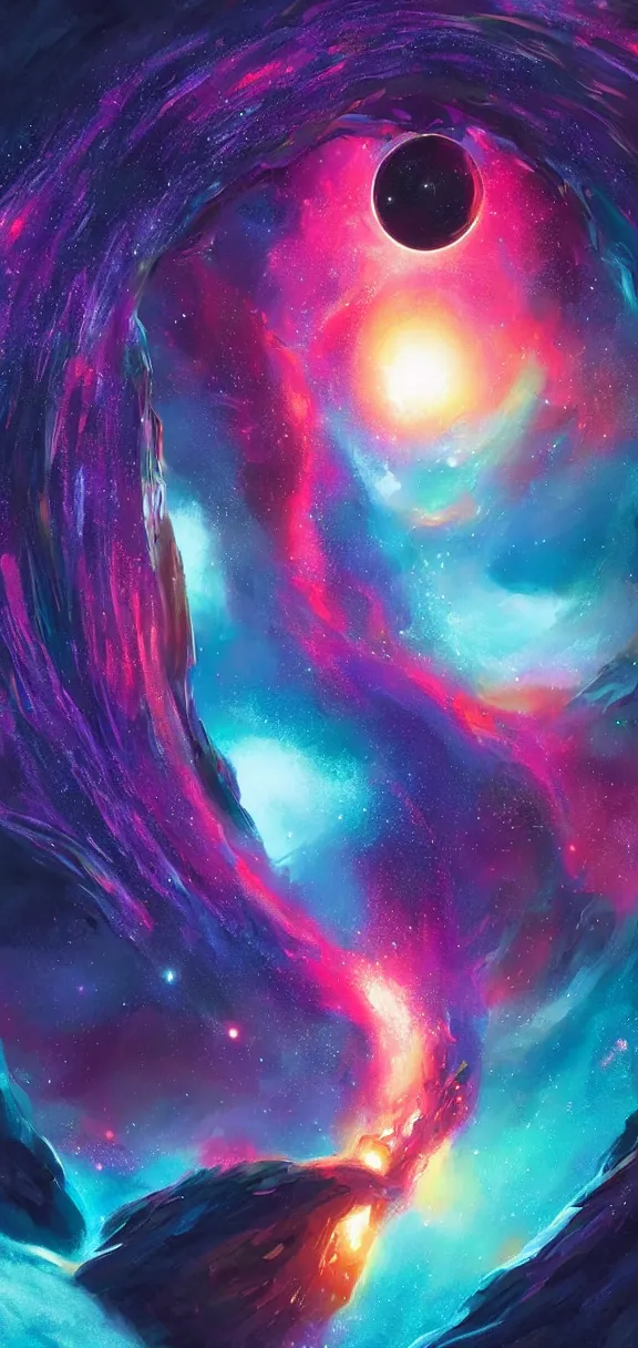 Prompt: colorful galaxy blackhole portal to hyperspace concept art by sylvan sarrailh