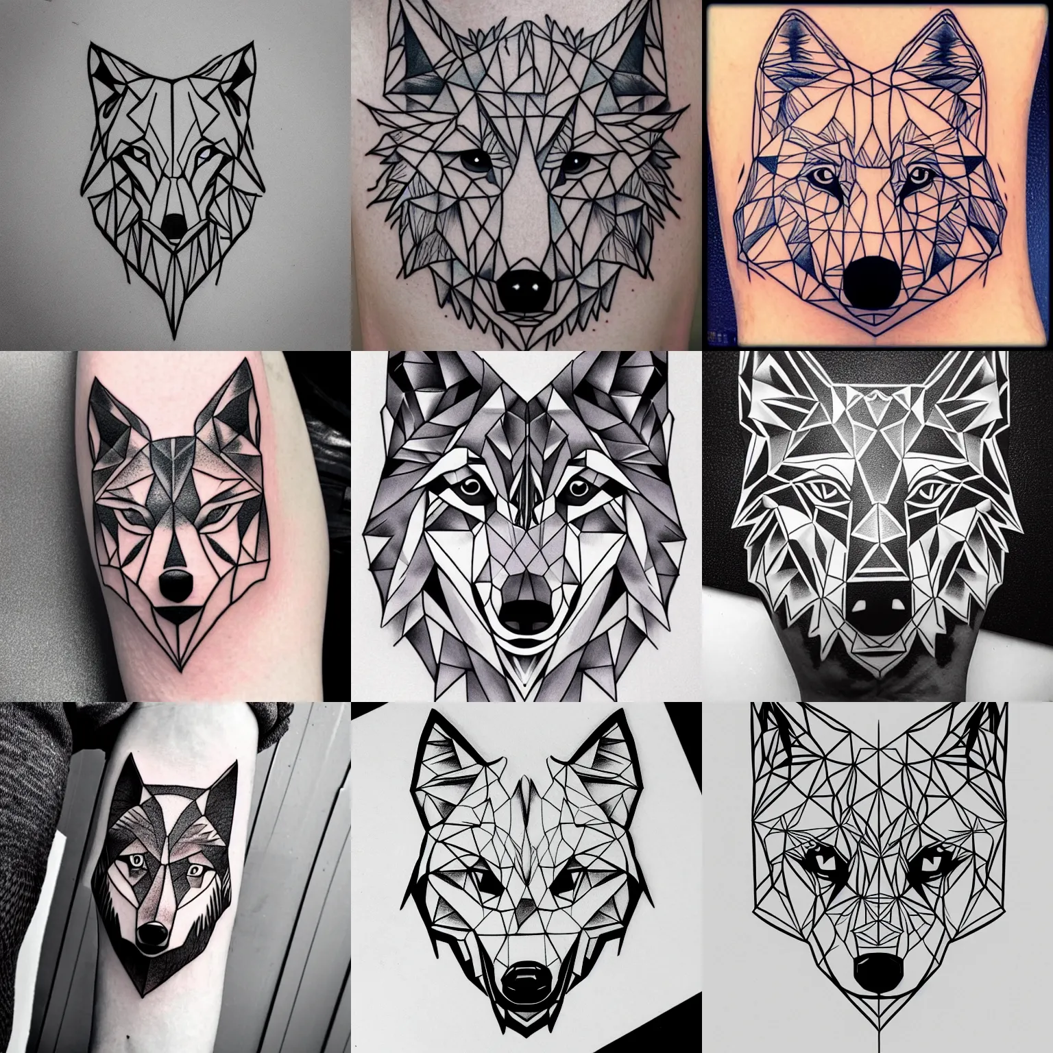 low poly wolf tattoo symmetric line art | Stable Diffusion