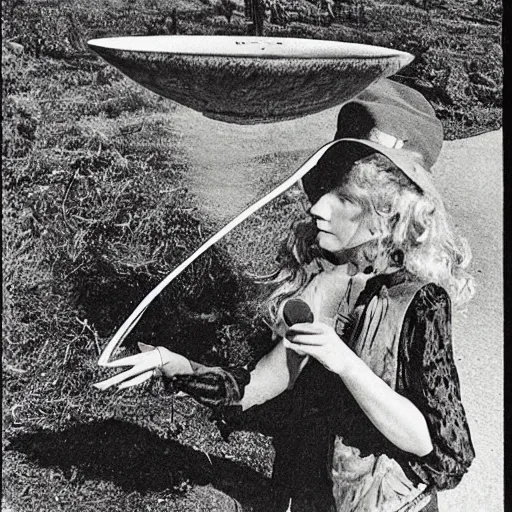 Image similar to A land art. A rip in spacetime. Did this device in her hand open a portal to another dimension or reality?! Things Stranger by Margaret Modlin, by Walt Kelly mild, ✨