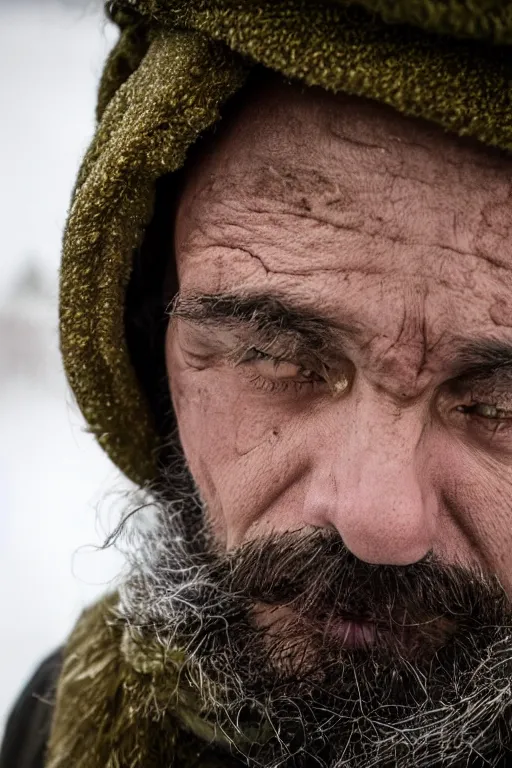 Image similar to Photo of Native Russian man Keeanu Reevees, portrait, skilled homeless, realistic, detailed, Keeanu Reevees, photorealistick, Sony A7R