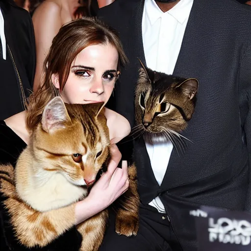 Prompt: Emma Watson and Kanye west holding cats