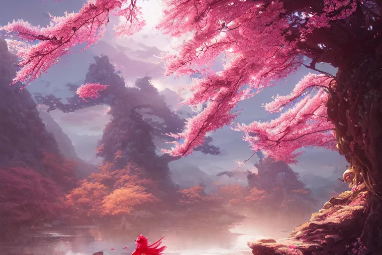 Prompt: wuxia, dragon, cherry blossoms, unreal engine, fantasy art by greg rutkowski, loish, rhads, ferdinand knab, makoto shinkai and lois van baarle, ilya kuvshinov, rossdraws, tom bagshaw, global illumination, radiant light, detailed and intricate environment