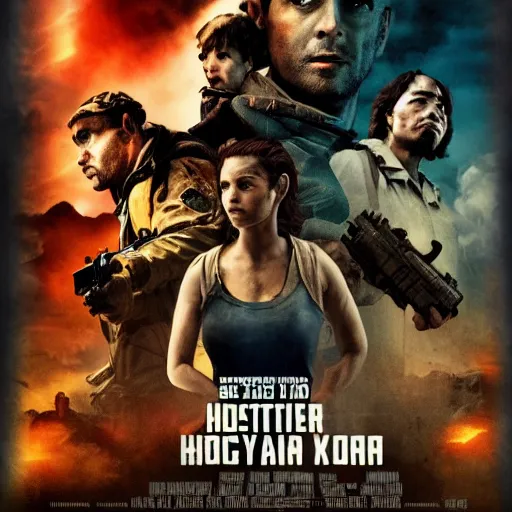 Prompt: cinema poster of blockbuster, 8k, post apocalypse, war themed, concept art, smooth, highly detailed, cinematic lighting, epic, sharp focus