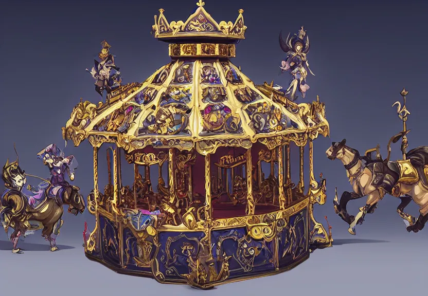 Image similar to a baroque gothic carousel, in the style of league of legends, overwatch