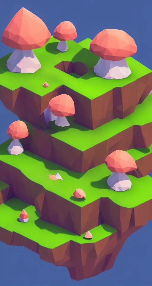 Prompt: a cute little matte low poly isometric mushroom island, lat lighting, soft shadows, trending on artstation, 3d render, monument valley, fez video game,