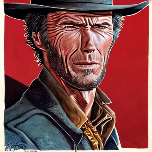 Image similar to portrait of clint eastwood in western garb, glenn fabry