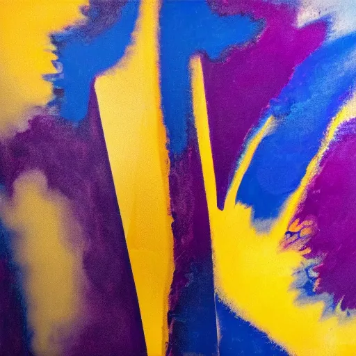 Prompt: abstract, blue, purple, yellow, burnt umber, calming composition