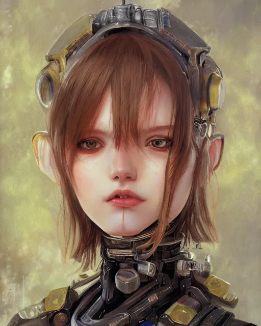 Prompt: portrait of cute beautiful young maiden, cyberpunk, Warhammer, highly detailed, artstation, illustration, art by Gustav Klimt and Range Murata