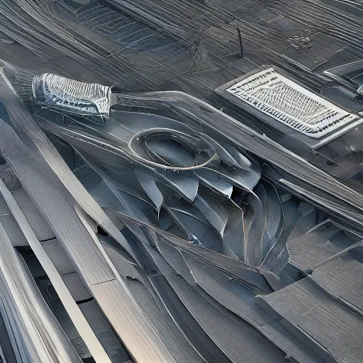 Image similar to sci-fi organic brutalism speed dynamic o x u shape airport structure view from above on the coronation of napoleon painting and digital billboard in the middle, unreal engine 5, keyshot, octane, artstation trending, ultra high detail, ultra realistic, cinematic, 8k, 16k, in style of zaha hadid, in style of photogrammetry point cloud, in plastic,dark, tilt shift,