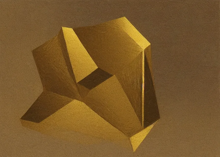 Image similar to a geometric drawing of paper and gold painted by greg rutkowski and albert bierstadt