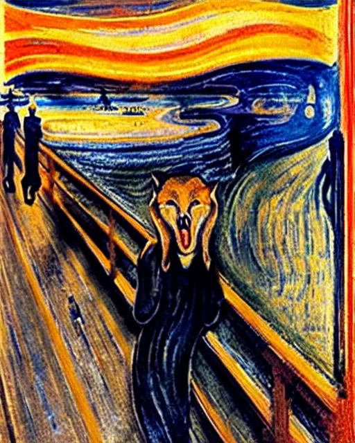 Image similar to The screaming fox, by Edvard Munch, Fox, The Scream