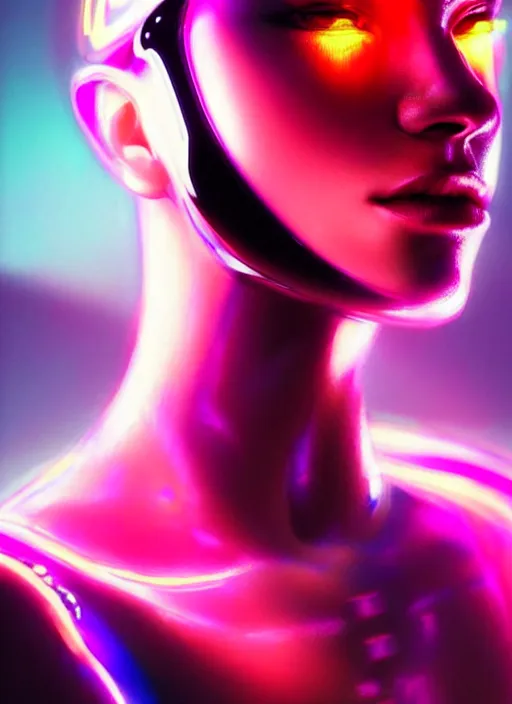 Image similar to a highly detailed long shot photo of sensual female face portrait, futurism, cyber neon lighting, detailed futuristic jewelry, futuristic glossy latex suit, profile posing, hyper photorealistic, crispy quality, digital photography, trending in pinterest, cinematic, 4 k ultra hd, art by pascal blanche, art by greg rutkowski, art by artgerm,