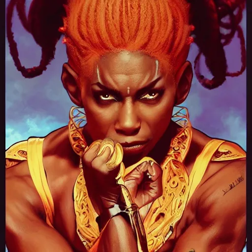 Prompt: ruby rhod as dhalsim street fighter, 4 k, ultra realistic, detailed focused art by artgerm and greg rutkowski and alphonse mucha