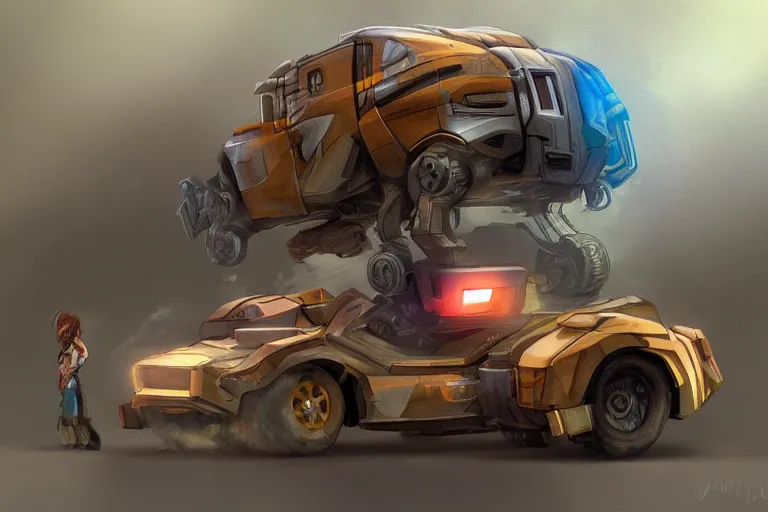 Prompt: Transformer-hamster in the form of a truck, concept art, artstation, color, DeviantArt,