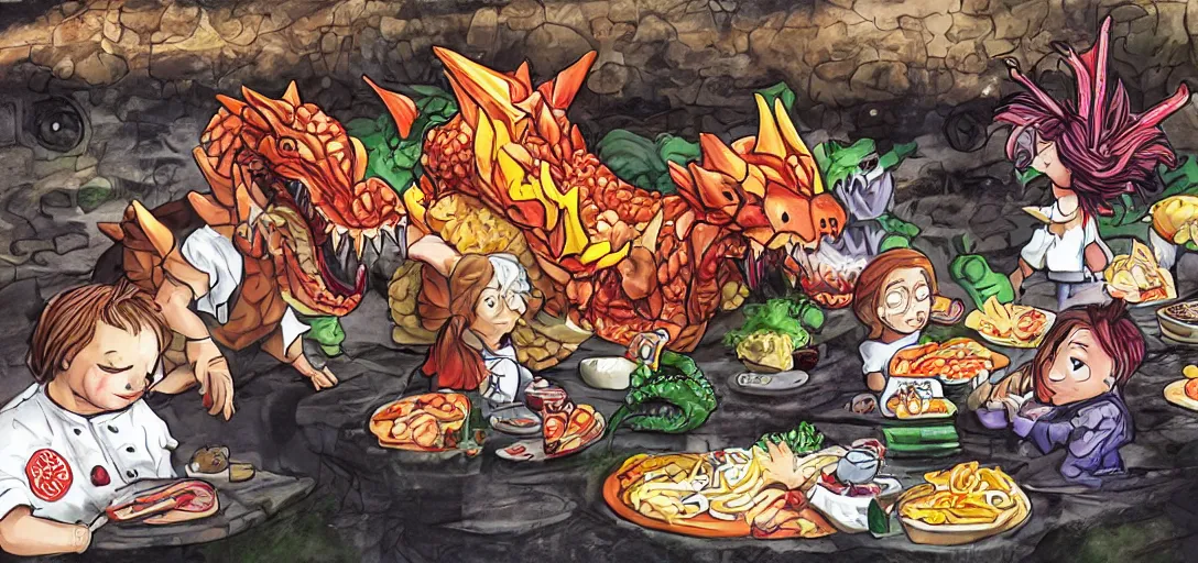 Image similar to food warriors fighting a food dragon