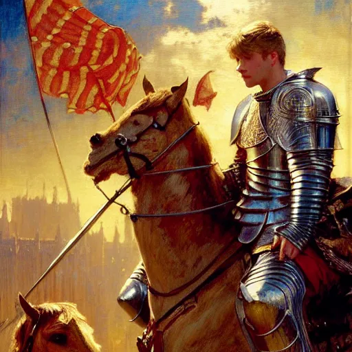 Prompt: attractive arthur pendragon and his attractive male knight, in camelot. highly detailed painting by gaston bussiere, j. c. leyendecker, greg rutkowski, craig mullins 8 k