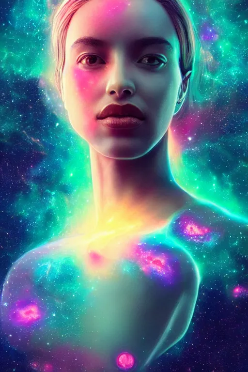 Prompt: A beautiful portrait of female cosmic being with a nebula as its body by Beeple, 8K, UHD , Trending on artstation.