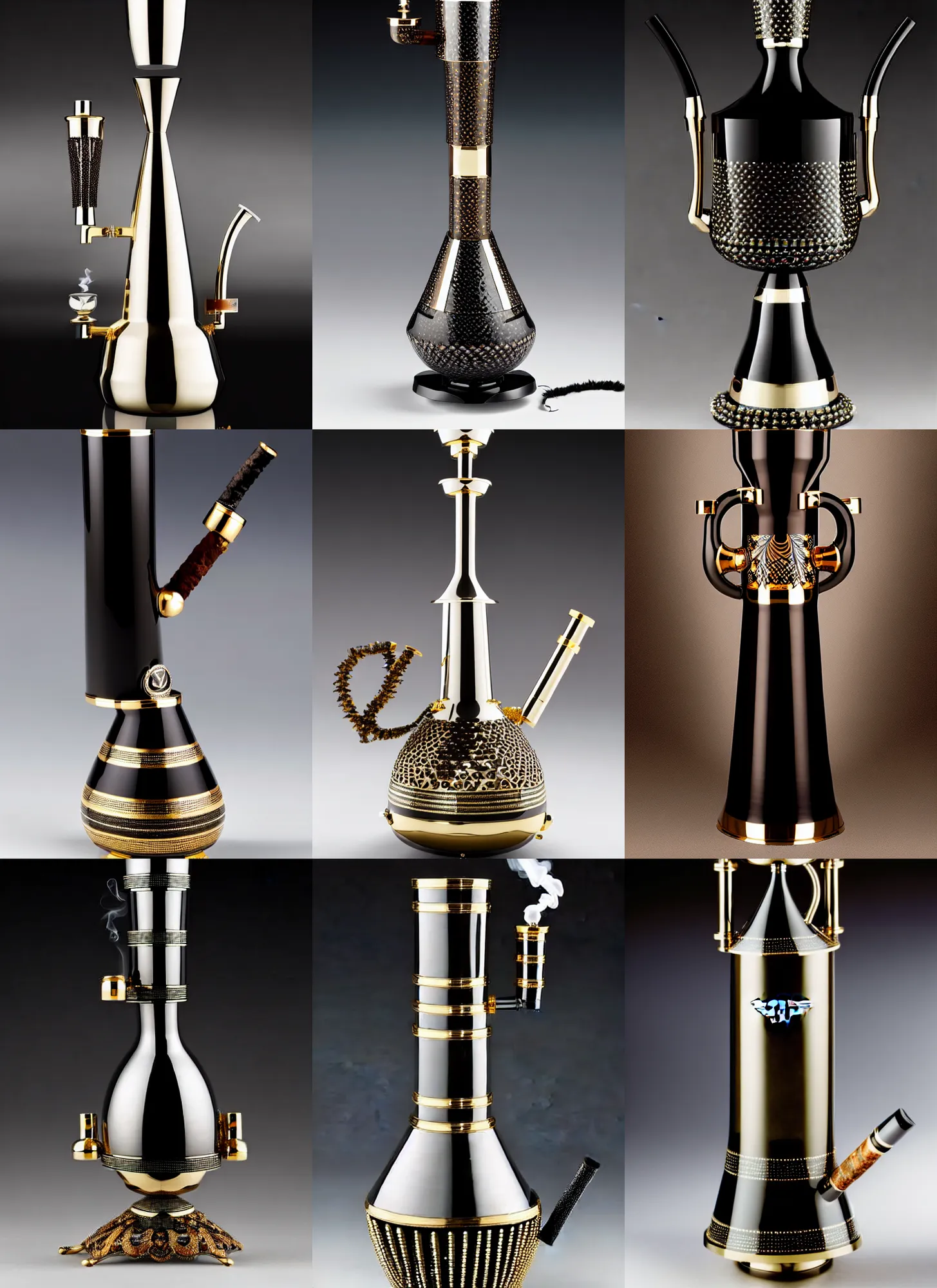Prompt: an elegant decadent lustrous fashion smoking bong designed by bentley