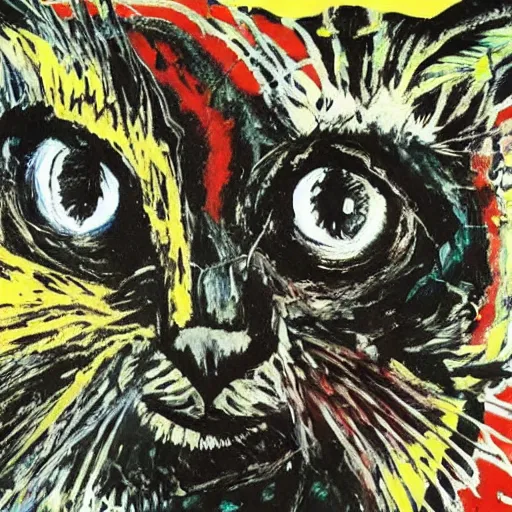 Image similar to black cat painted by jackson pollock