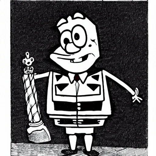 Image similar to etching of spongebob as a very rich aristocrat