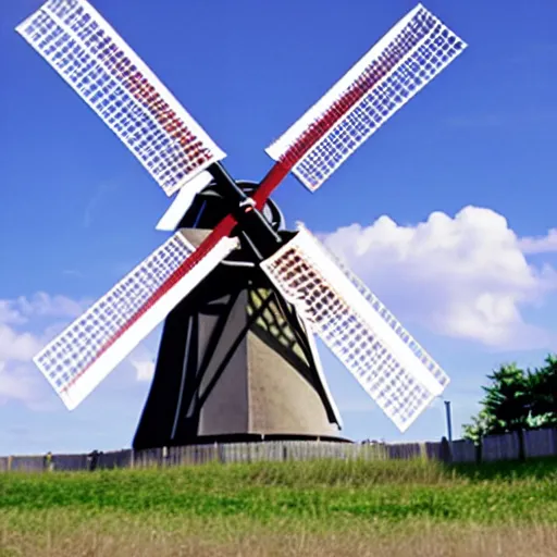 Prompt: gundam as dutch windmill in gundam anime, gundam is windmill shaped, dutch windmill gundam