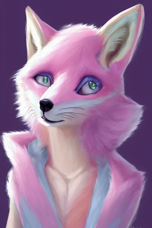 Prompt: an anthropomorphic fox with pastel blue and pastel pink fur, trending on furaffinity, trending on artstation, furry art, digital art, by kawacy, portrait, anime art