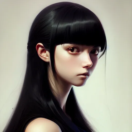 Prompt: a beautiful girl with long black hair, sharp focus, intricate, digital painting, artstation, highly detailed, ambient lighting, portrait by Studio Ghibli, artgerm, Ilya Kuvshinov, and Greg Rutkowski