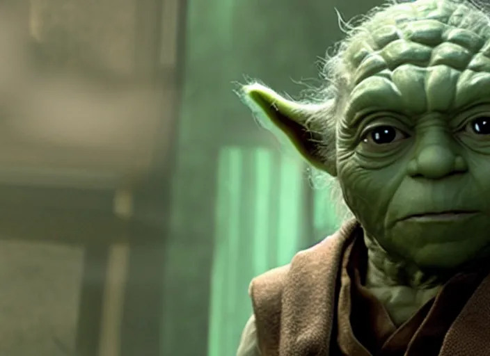 Image similar to a film still of yoda as hulk in the avengers 2 0 1 2