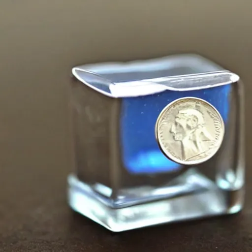 Image similar to an ice cube with a coin inside