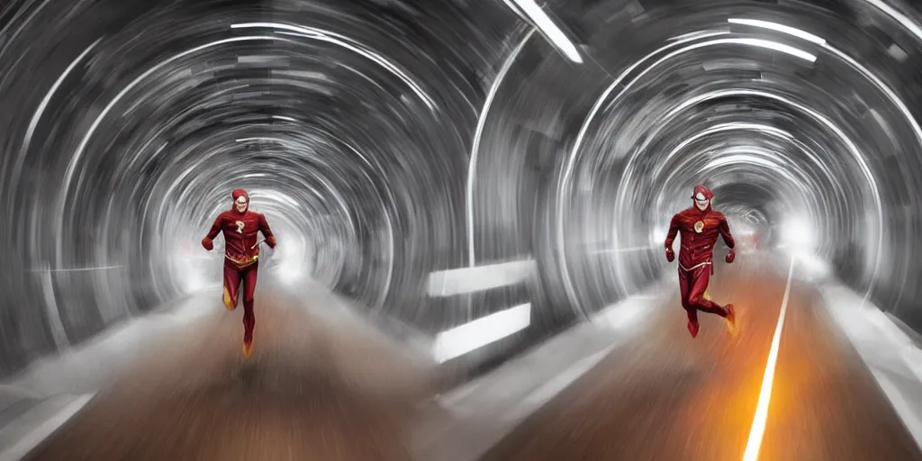 Prompt: the flash running through a tunnel of time