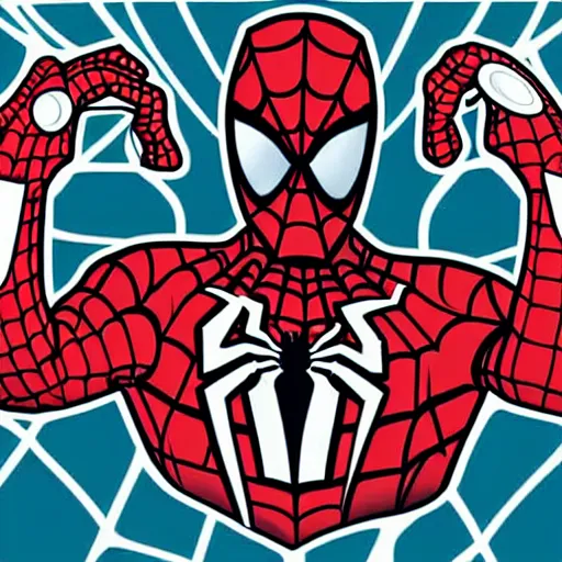 Image similar to a Avengers-Spiderman, svg sticker, vector art, wearing headphones, jamming to music