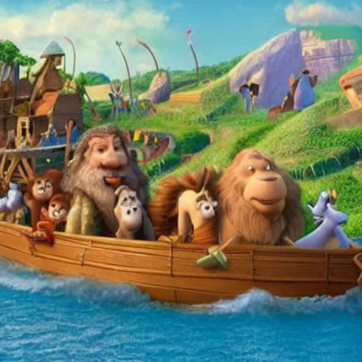 Prompt: Story of Noah's Ark as seen in Disney Pixar's Up (2009)