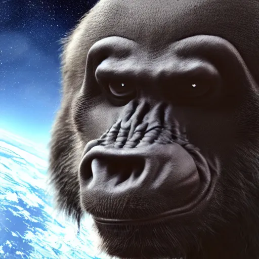 Image similar to ape in space, full body, realistic, ultra detail, 8k, Unreal Engine, Atmospheric