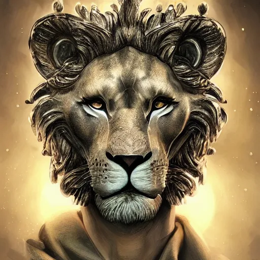 Image similar to Very very very very highly detailed epic photo of face with lion venetian mask, intricate, dystopian, sci-fi, extremely detailed, digital painting, artstation, concept art, smooth, sharp focus, illustration, intimidating lighting, incredible art by Artgerm and Brom and Vincent di Fate