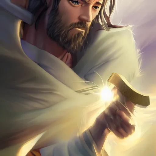 Prompt: semi realistic spinoff of Jesus Christ as NARUTO shiny Sacred scroll, Naruto jesus,by Stanley Artgerm Lau, WLOP, Rossdraws, James Jean, Andrei Riabovitchev, Marc Simonetti, Yoshitaka Amano, ArtStation, CGSociety,