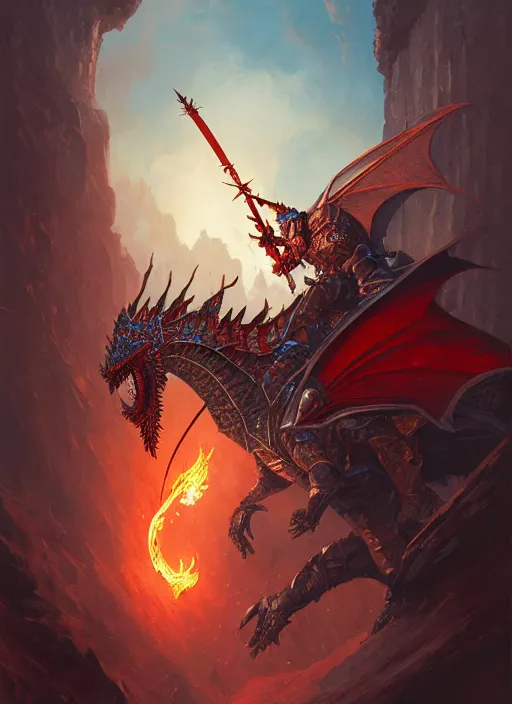 Image similar to highly detailed portrait of a paladin knight with shield fighting a red dragon, fantasy art by by simon bisley, loish, rhads, ferdinand knab, makoto shinkai and lois van baarle, ilya kuvshinov, rossdraws, tom bagshaw, global illumination, radiant light, detailed and intricate environment