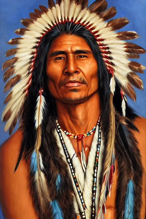 Prompt: thin native American Indian man in his early 30s, by Steve Henderson