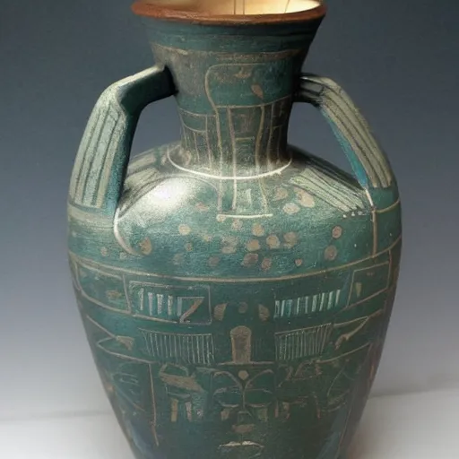 Prompt: a beautiful ancient greek amphora geometric art copy museum ceramic pottery vase depicting stalin waving