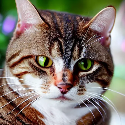 Image similar to cute brown tabby cat white nose bridge, (((pink nose)))