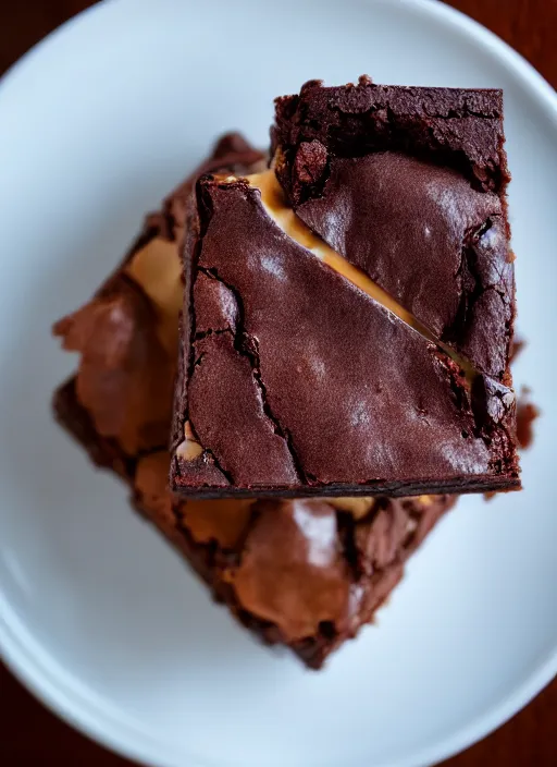 Image similar to the most delicious brownie ever, beautifully presented at a fine dining restaurant, high quality photograph, a light shining down on the brownie, it is angelic, beautiful and ready to ascend to heaven