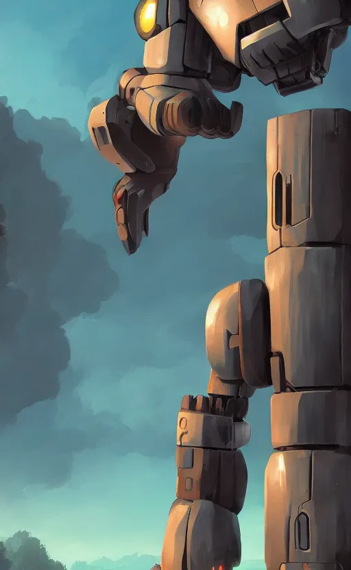 Image similar to iron giant standing near his farm, dynamic lighting, photorealistic fantasy concept art, trending on art station, stunning visuals, creative, cinematic, ultra detailed