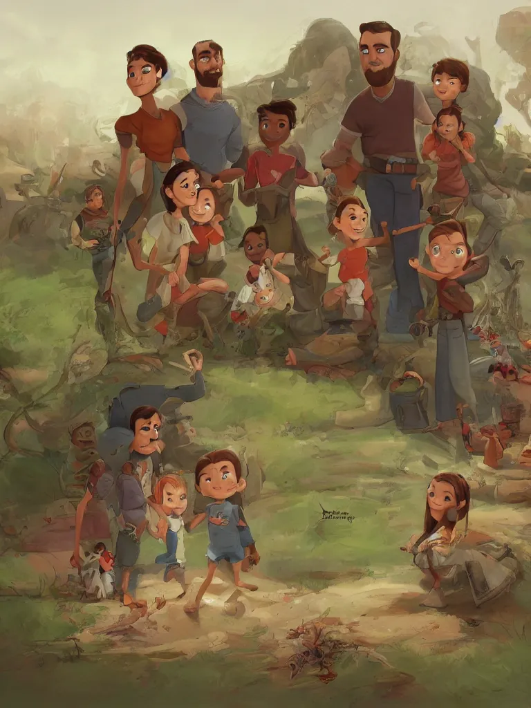 Image similar to family by Disney Concept Artists, blunt borders, rule of thirds