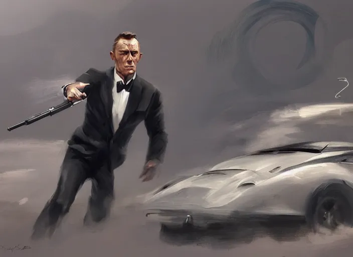 Image similar to James Bond, concept art oil painting by Jama Jurabaev, extremely detailed, brush hard, artstation