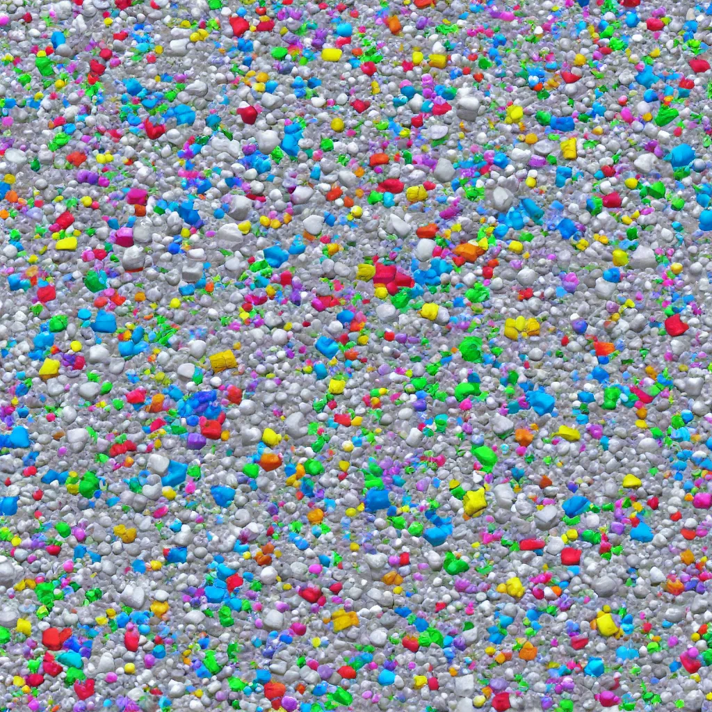 Image similar to a texture of white and very small colorful recycled plastic texture, sustainable materials, texture for 3 d, pet, hdpe, ldpe, pp, ps, pvc, pbr, pbr texture, cg, 3 d, rendering, unreal engine, cryengine