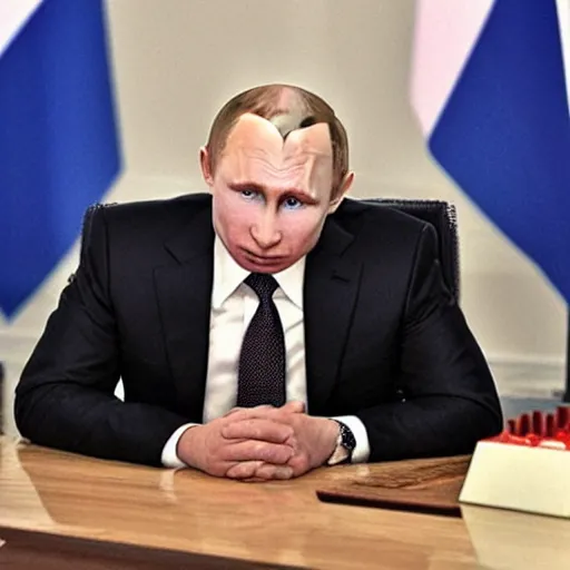 Image similar to retarded putin, expressionism