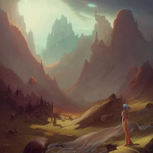 Image similar to A Landscape by Peter Mohrbacher and Caspar David Friedrich