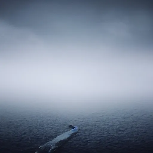 Image similar to foggy, endless sea, photorealistic, cinematic, reverence